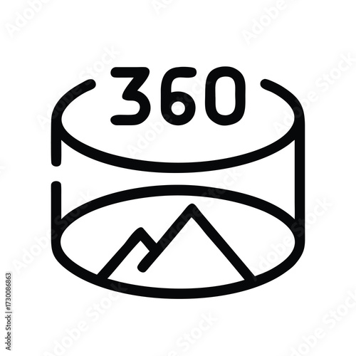 360 degree virtual tour icon represents panoramic view of mountains for immersive experiences