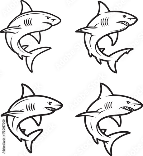 Set of Shark Outline vector illustration isolated On Transparent Background
