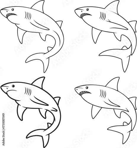 Set of Shark Outline vector illustration isolated On Transparent Background