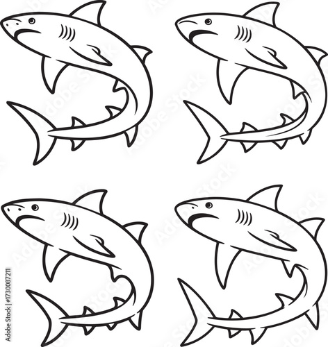 Set of Shark Outline vector illustration isolated On Transparent Background