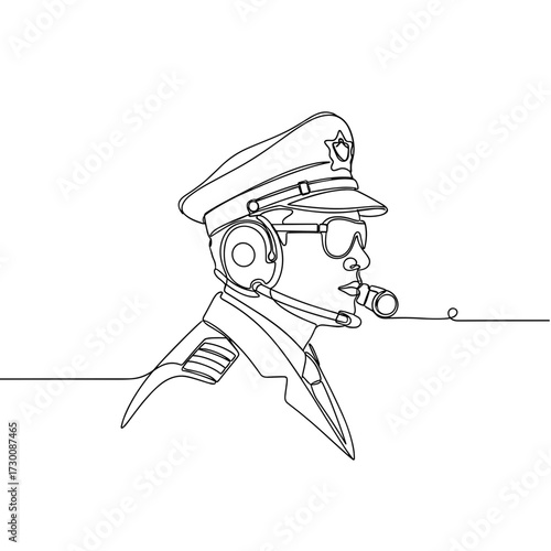 Pilot outline drawing with headset and uniform on white background