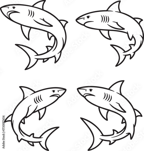 Set of Shark Outline vector illustration isolated On Transparent Background