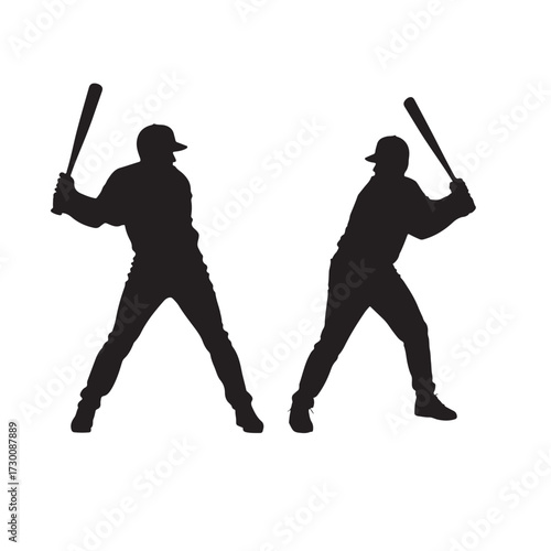 Dynamic silhouettes of baseball players ready to swing the bat silhouette