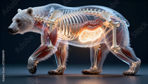 Transparent anatomical rendering of a bear