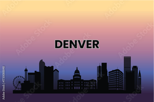 09 Denver skyline silhouette against a pastel sunset gradient. Vector illustration.