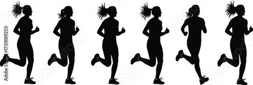 Silhouette woman running, female jogger, fitness workout, healthy lifestyle, cardio training, outdoor exercise, jogging activity, marathon athlete, sports silhouette, gym motivation