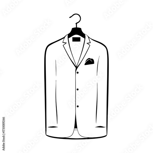 Suit jacket hanging on a hanger, formal menswear apparel attire illustration