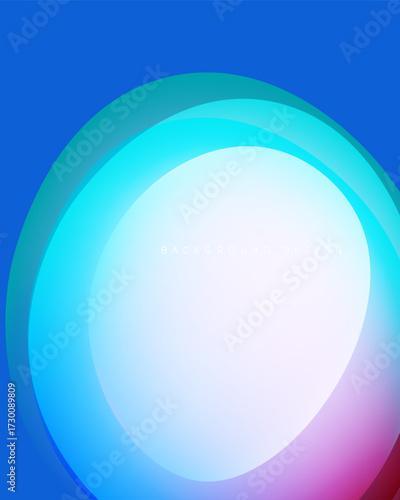 Abstract layers create vibrant circular design. Blue, cyan, pink hues blend smoothly. Minimalist background perfect for digital projects.