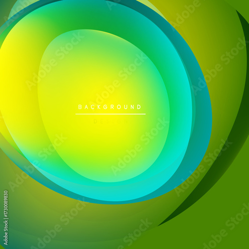 Abstract vibrant layers create flowing gradients. Yellow transitions to green, teal hues dominate design. Modern, smooth visual effect.