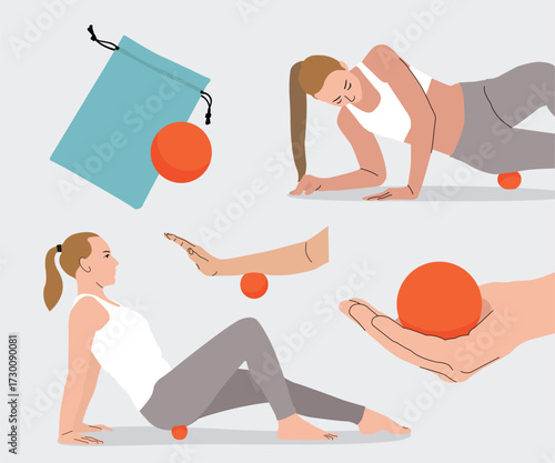 Massage Ball Exercise Set – Self Myofascial Release Illustrations
