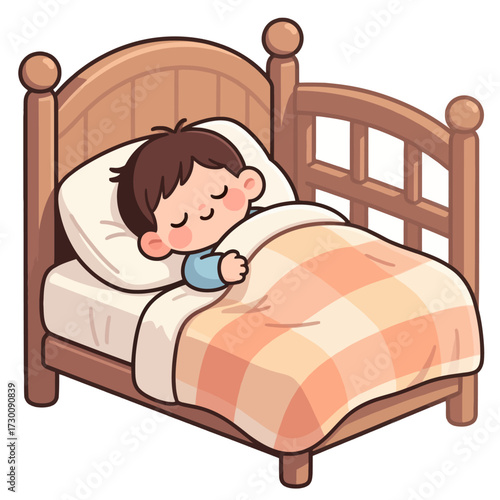 Sweet Dreams A Child Sleeping Peacefully in Bed Illustration