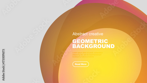 Abstract geometric background features vibrant orange, yellow, purple gradients. Text promotes further exploration. Simple design.