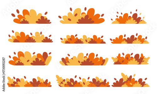 Autumn bushes and shrubs flat vector set, seasonal foliage collection