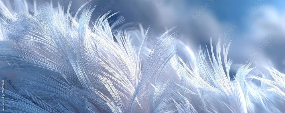 Fototapeta premium Closeup white feathers background for calm concept. Close-up view of soft, white feathers against a serene backdrop.