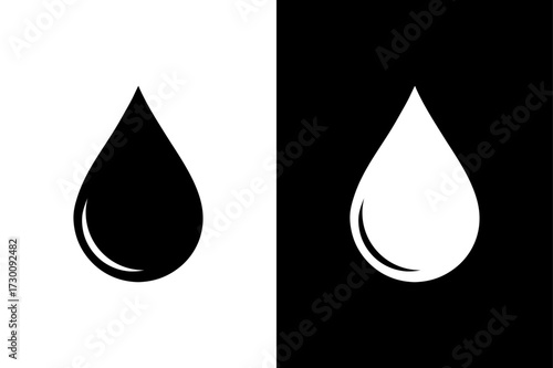 Water Drop Icon on Black and White Background.