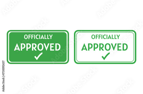 Officially Approved Green Stamp Sign with Check Mark – Certification and Authorization Label Vector