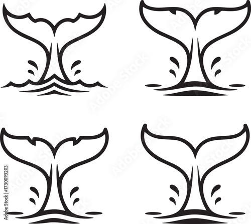 Set of Whale tail Outline vector illustration isolated On Transparent Background