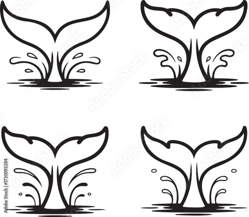 Set of Whale tail Outline vector illustration isolated On Transparent Background