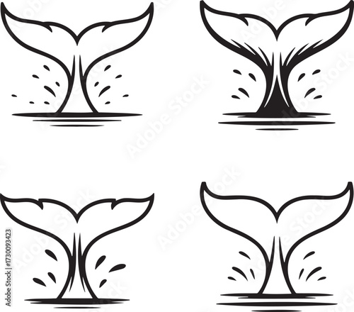Set of Whale tail Outline vector illustration isolated On Transparent Background