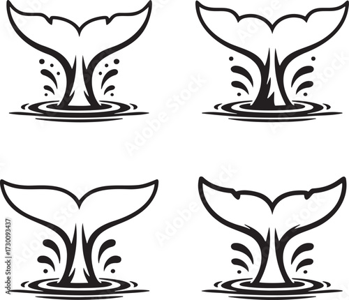 Set of Whale tail Outline vector illustration isolated On Transparent Background