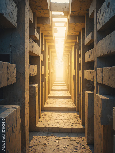 A conceptual image showing a maze with a bright pathway leading towards light, symbolizing clarity and hope.