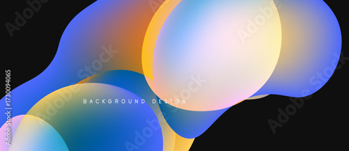 Abstract fluid shapes overlap, creating vibrant color gradients. Background features smooth transitions, modern design elements.