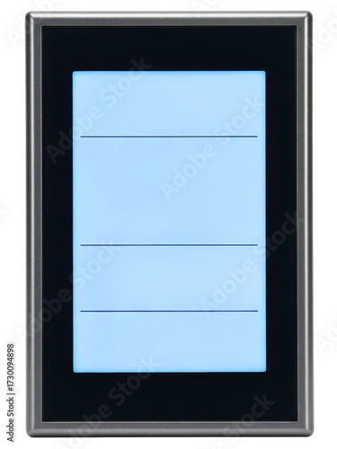 Digital control panel with a blank backlit screen on a transparent background
