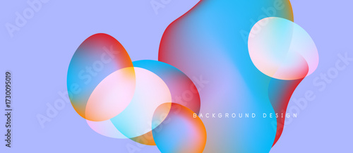 Abstract fluid shapes overlap, creating vibrant color gradients. Soft hues blend, forming dynamic background design. Light, smooth transitions present.