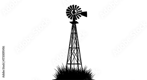 Vector art of a classic windmill stands proudly against an, its silhouette evoking a sense of rural charm and the timeless beauty of the countryside