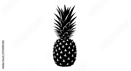 Vector art of pineapple silhouette, showcasing the tropical fruits distinctive shape and texture, rendered in a minimalist style with sharp contrast