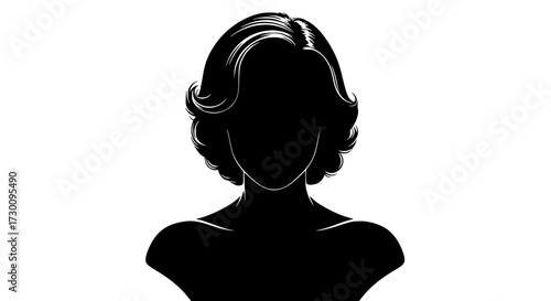 Vector art of a silhouetted woman with a stylish bob haircut, her faceless form exuding elegance and mystery, a timeless representation of femininity
