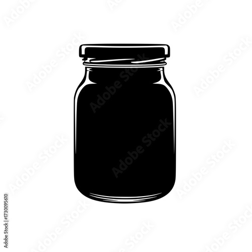 Vector art of a black jar, featuring a simple cylindrical shape with a lid, commonly used for preserving food or storing various items in a kitchen or pantry