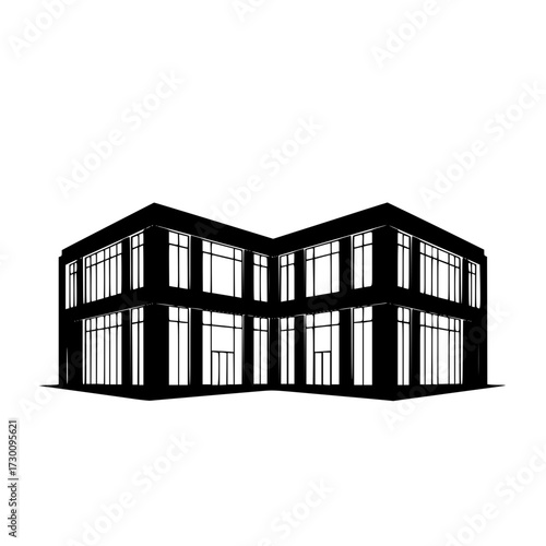 Vector art of silhouette of a modern building, showcasing its architectural design with clean lines, geometric shapes, and a minimalist aesthetic for urban appeal