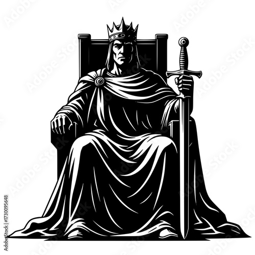 Illustration of a king on his throne, embodying power, authority, and regal presence, evoking a sense of history, leadership, and timeless monarchy