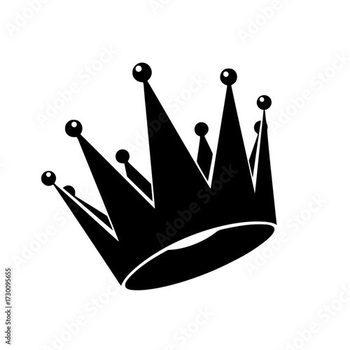 Vector art of an elegant black crown with pointed spikes and spherical tips, , symbolizing royalty, power, and authority in a minimalist and striking design