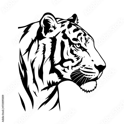 Vector art of a majestic tiger head, showcasing its power and beauty, symbolizing strength and grace, embodying the spirit of the wild and the allure of nature