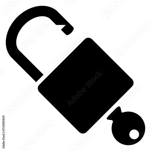 Icono con silueta de candado abierto con llave 