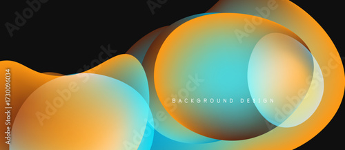 Abstract fluid shapes overlap, creating vibrant orange, blue gradients. Modern design element for backgrounds, presentations. Smooth transitions visible.