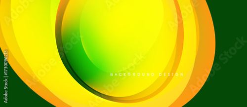 Abstract vibrant design features layered curves. Yellow, green, orange hues create dynamic visual effect. Modern background texture.