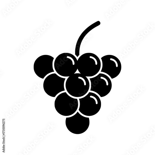 Illustration of a bunch of grapes, depicting a cluster of round fruits attached to a stem, commonly associated with vineyards and wine production