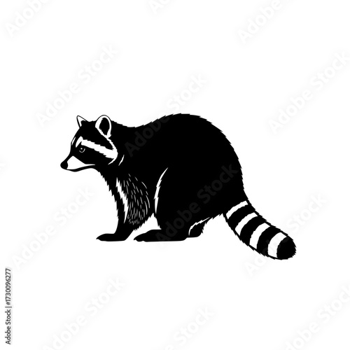 Vector art of silhouette of a raccoon, depicting the animals distinctive features, such as its masked face and ringed tail, in a simple yet recognizable form