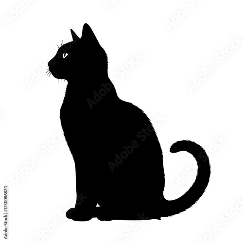 Vector art of a sleek black cat silhouette, exuding elegance, mystery, and independence, capturing the essence of feline grace and enigmatic charm