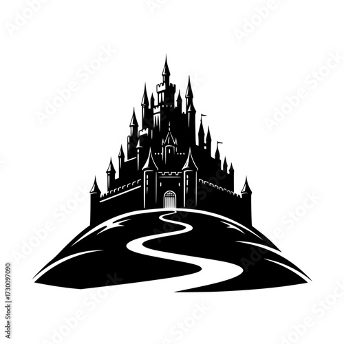 Vector art of castle silhouette a majestic black silhouette of a castle, set against a, evokes a sense of fantasy, history, and architectural grandeur