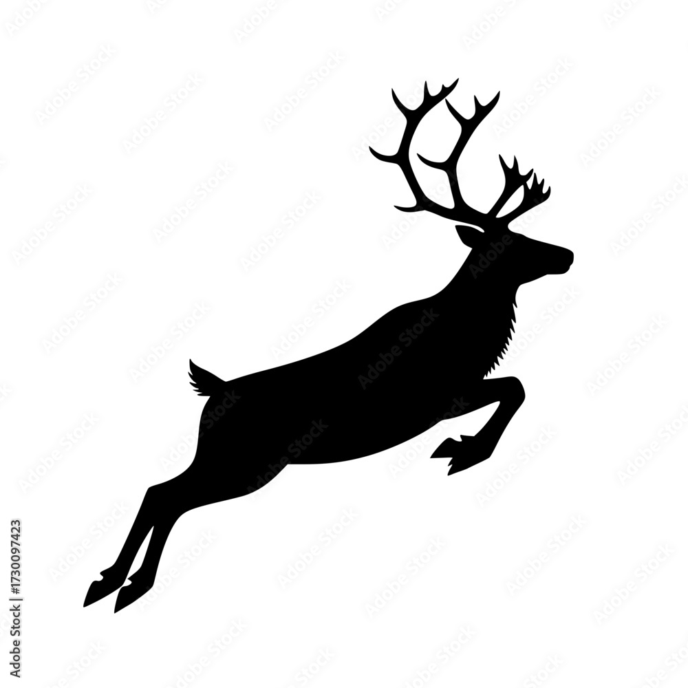 Obraz premium Vector art of silhouette of a reindeer leaping, a graceful depiction of wildlife, capturing the elegance and agility of a reindeer in motion in a simple design