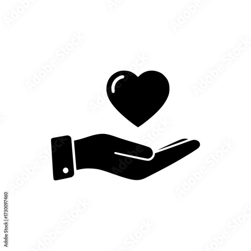 Vector art of a hand holding a heart, symbolizing love, care, and support, conveying a message of compassion and generosity in a simple design