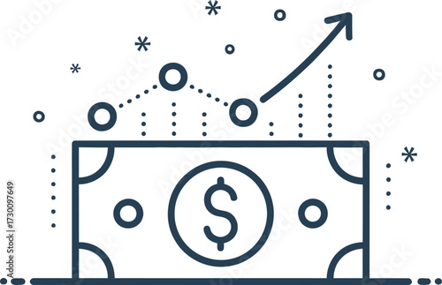 Financial investment rising with dollar sign presenting positive market growth and wealth creation