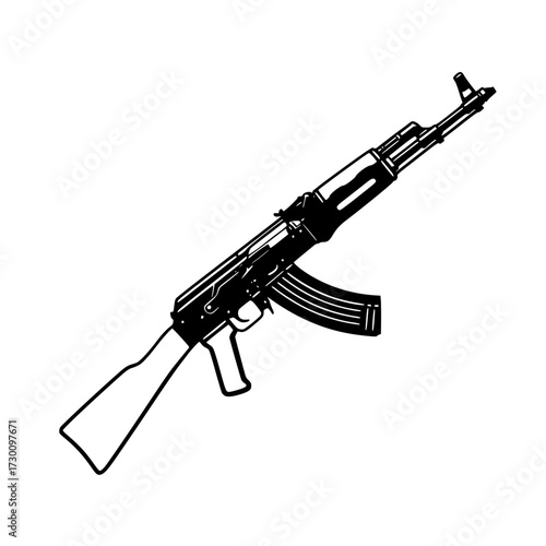 Vector art of an iconic ak47 assault rifle, a symbol of modern warfare and military technology, , showcasing its distinct design and historical significance