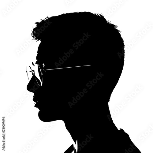 Vector art of silhouette of a man wearing glasses, , capturing the profile of a stylish individual with a modern haircut and a confident demeanor