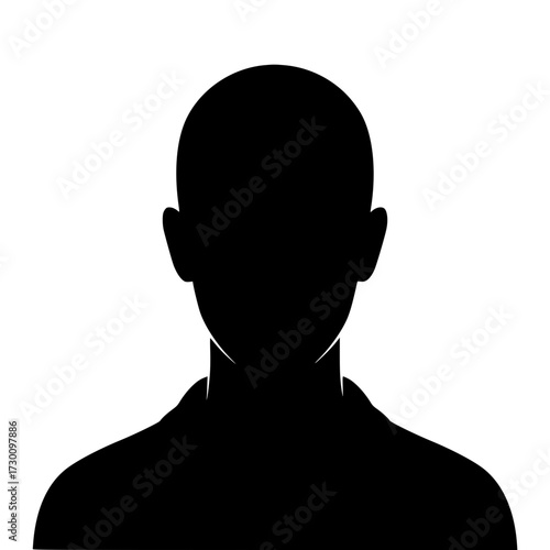 Vector art of silhouette of a person a minimalist portrait featuring a dark, featureless silhouette against a stark white backdrop, creating a sense of anonymity