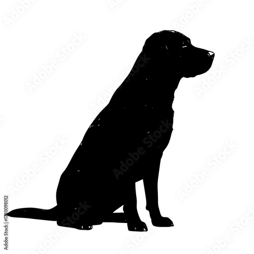 Vector art of a black labrador sits attentively, its sleek silhouette, showcasing its calm demeanor and loyal nature in a simple yet striking image